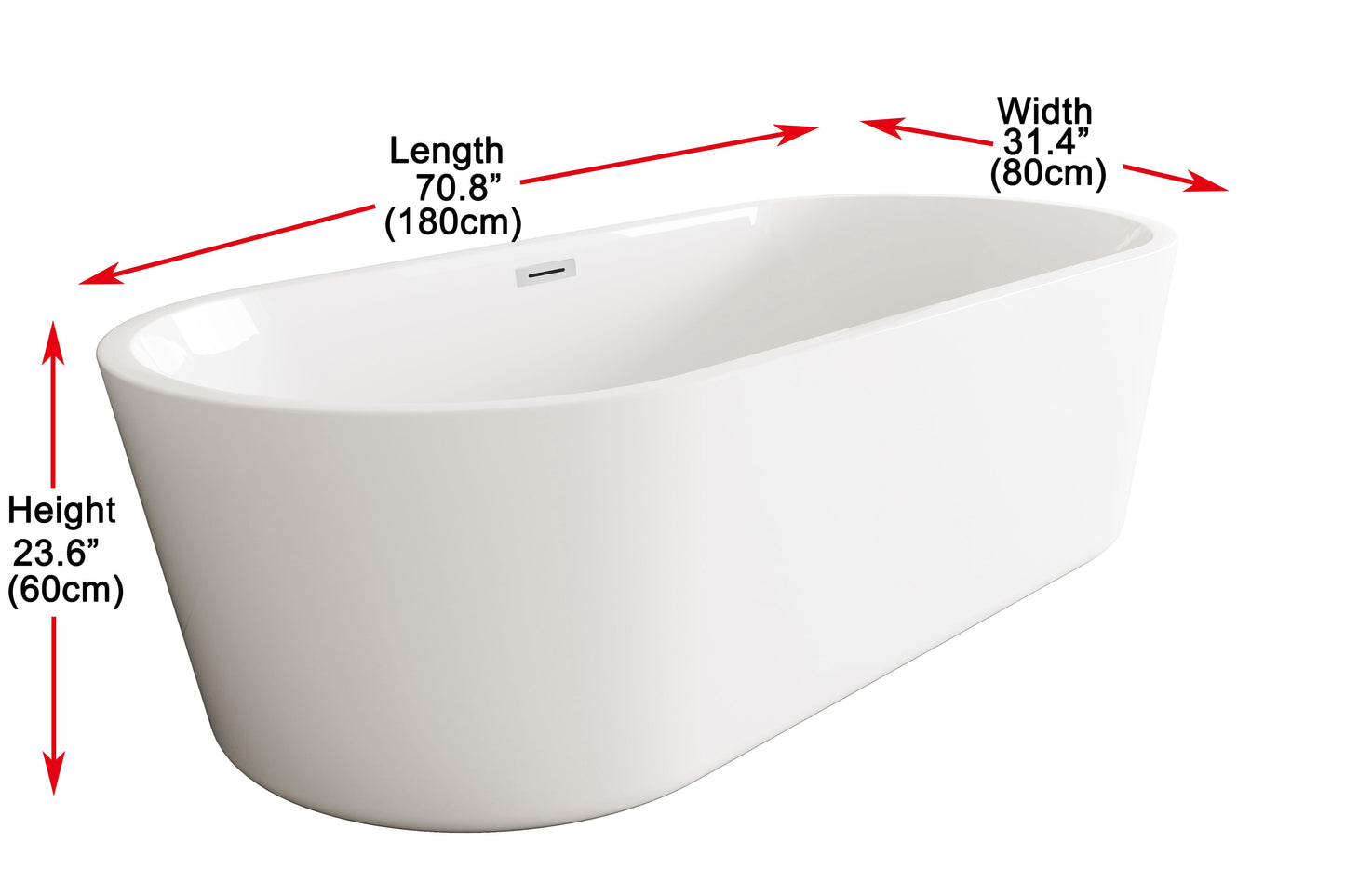 Cyrus 71 Inch Soaking Roll Top Bathtub, Modern Style, Glossy White - BT14071GW