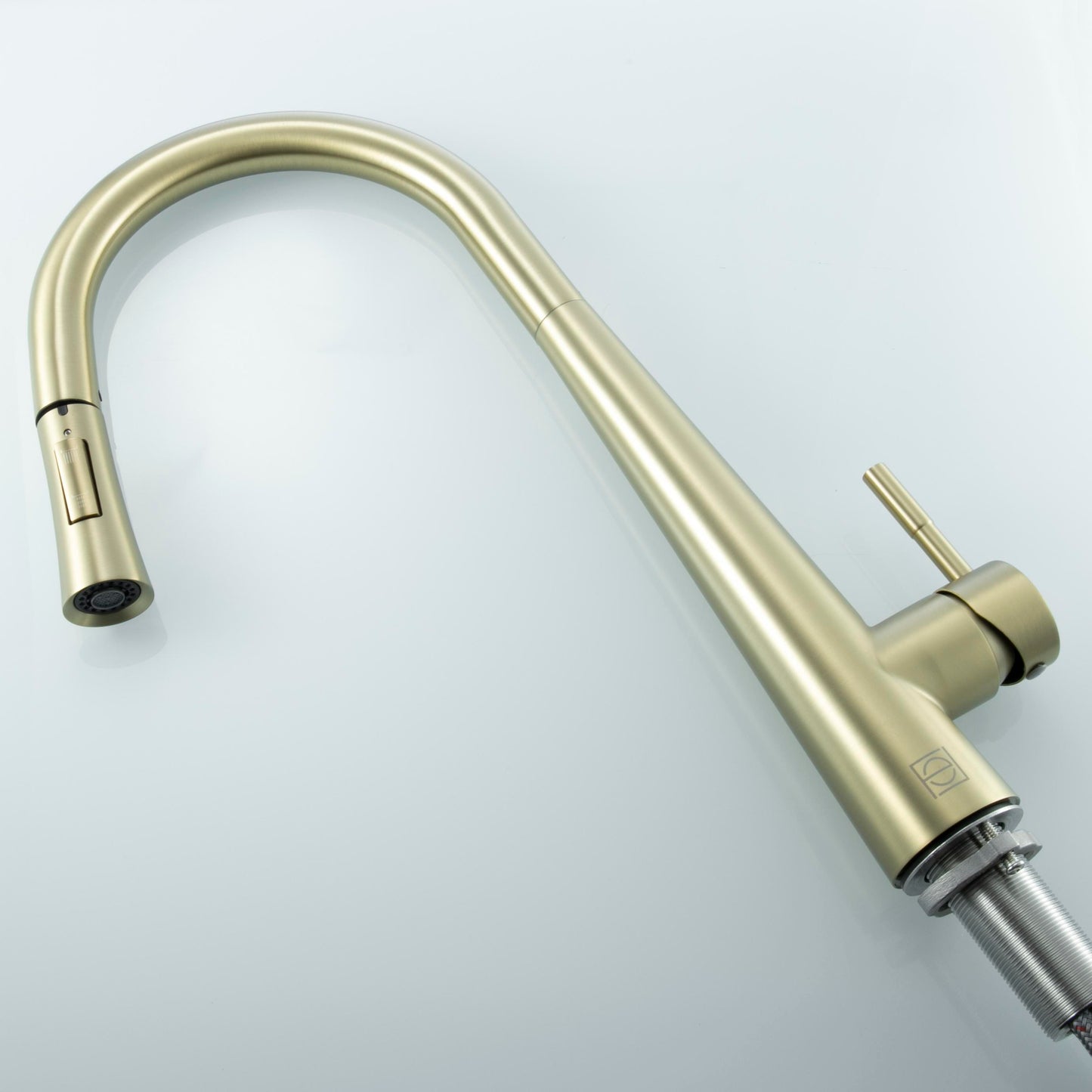 Emrys Single Handle Pull Down Sprayer Kitchen Faucet, Modern Style, Brushed Gold - KF100BGD