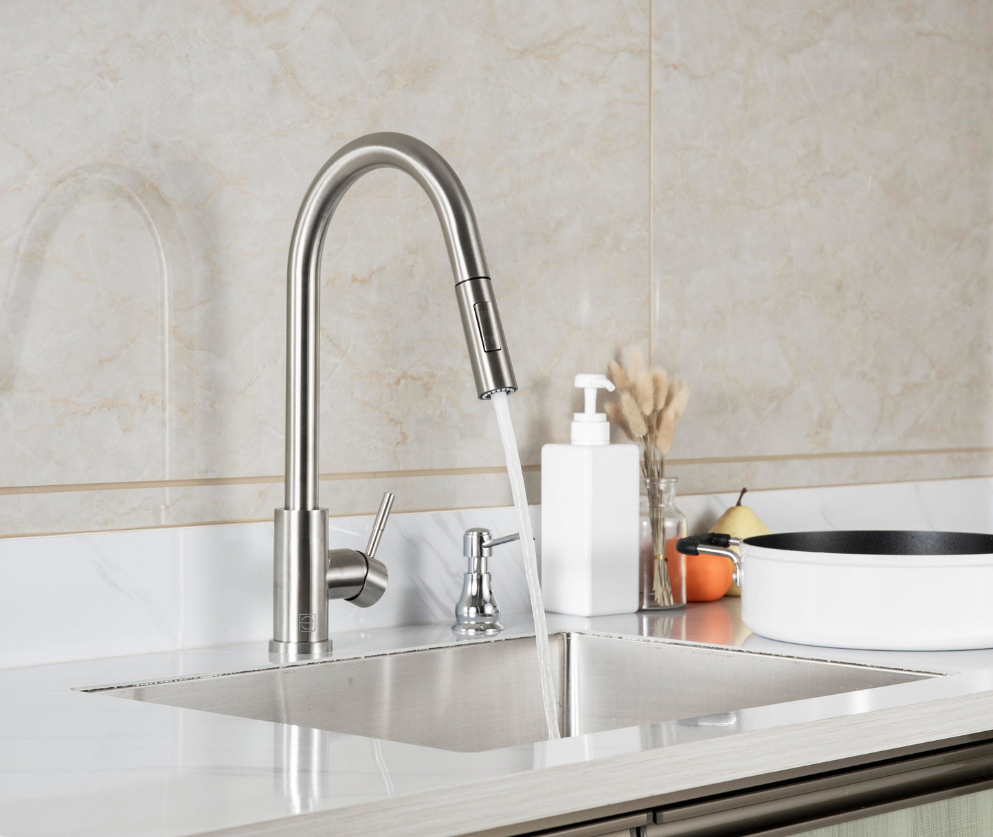 Calla Single Handle Pull Down Sprayer Kitchen Faucet, Modern Style, Brushed Nickel - KF120BNK