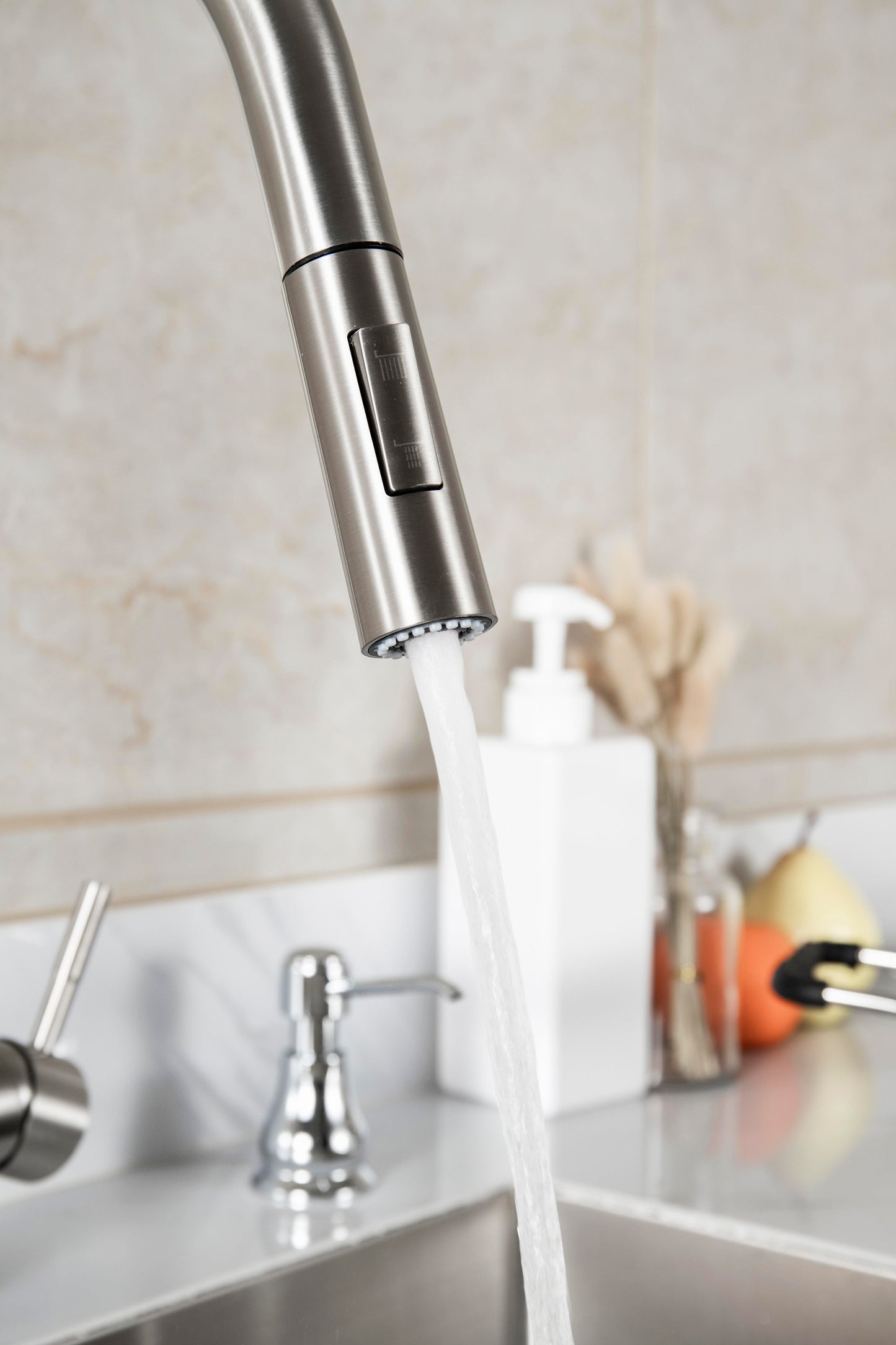 Calla Single Handle Pull Down Sprayer Kitchen Faucet, Modern Style, Brushed Nickel - KF120BNK