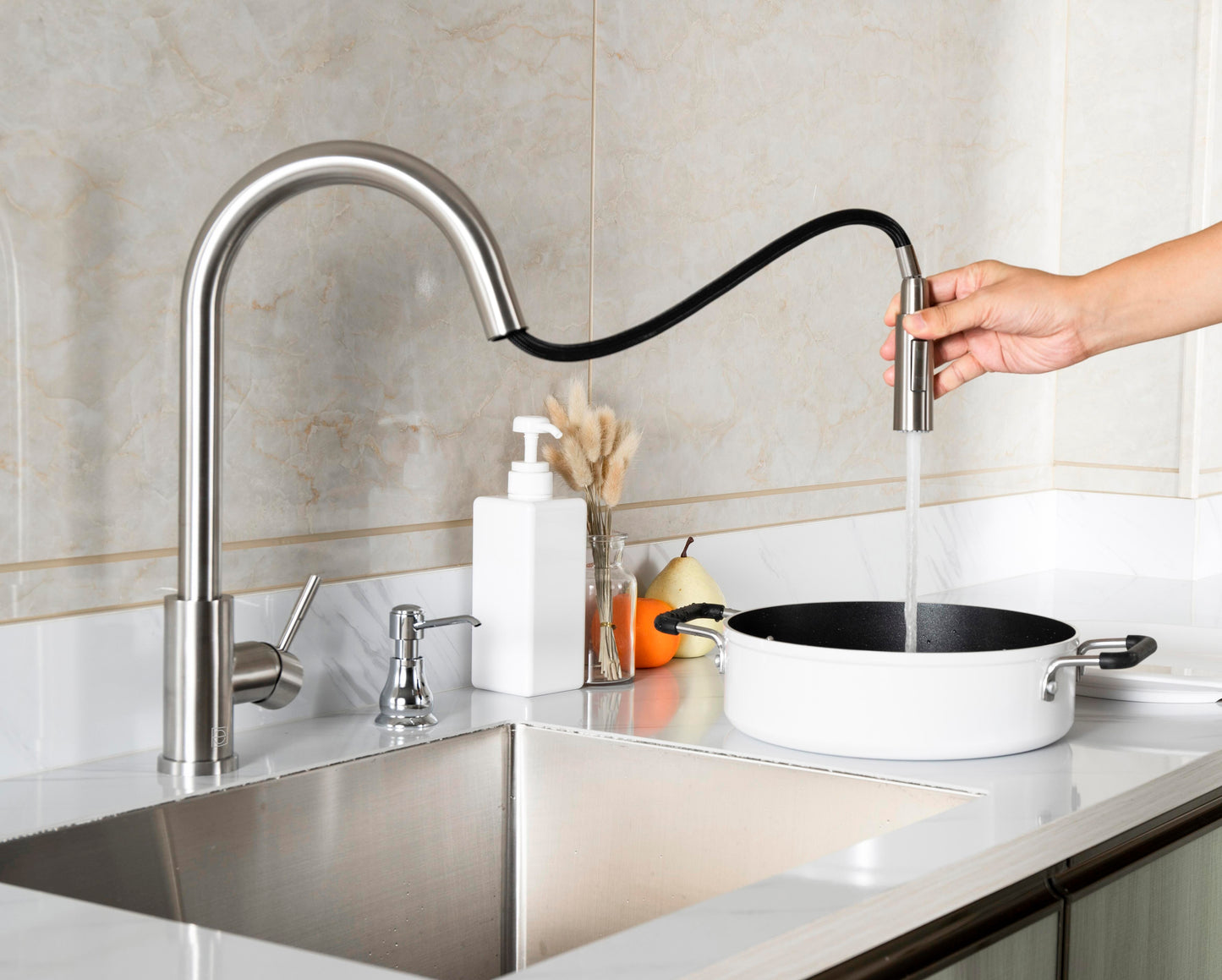 Calla Single Handle Pull Down Sprayer Kitchen Faucet, Modern Style, Brushed Nickel - KF120BNK