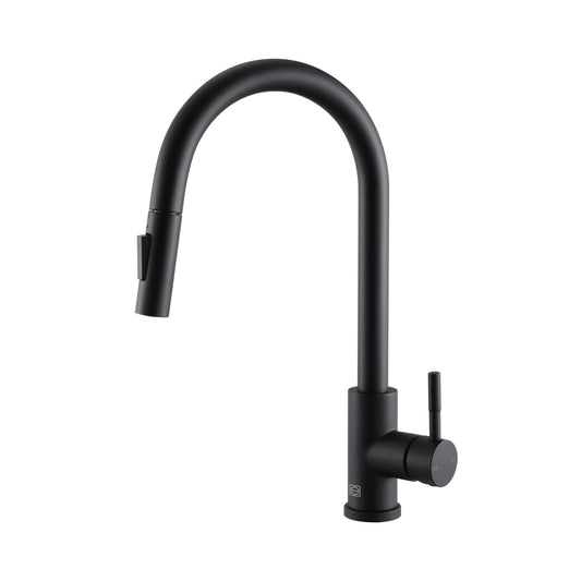 Calla Single Handle Pull Down Sprayer Kitchen Faucet, Modern Style, Matte Black - KF120MBK