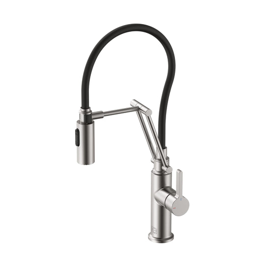 Selene Single Handle Pull Down Sprayer Kitchen Faucet, Industrial Style, Brushed Nickel - KF140BNK