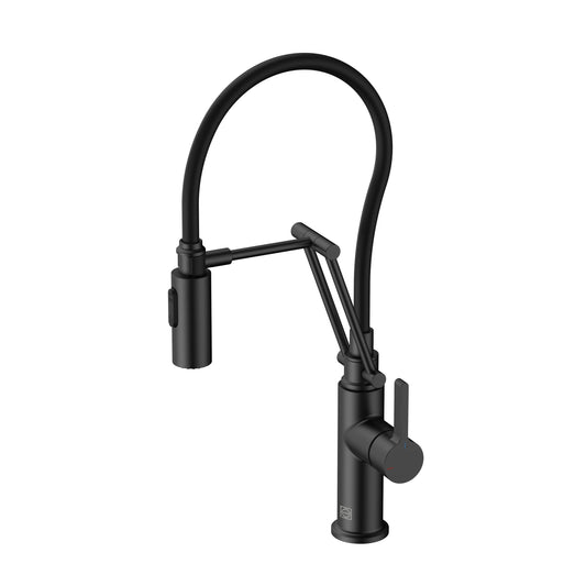 Selene Single Handle Pull Down Sprayer Kitchen Faucet, Industrial Style, Matte Black - KF140MBK