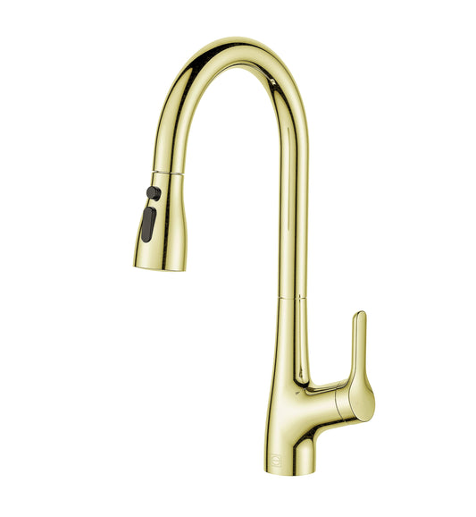 Lucian Single Handle Pull Down Sprayer Kitchen Faucet, Traditional Style, Brushed Gold - KF150BGD