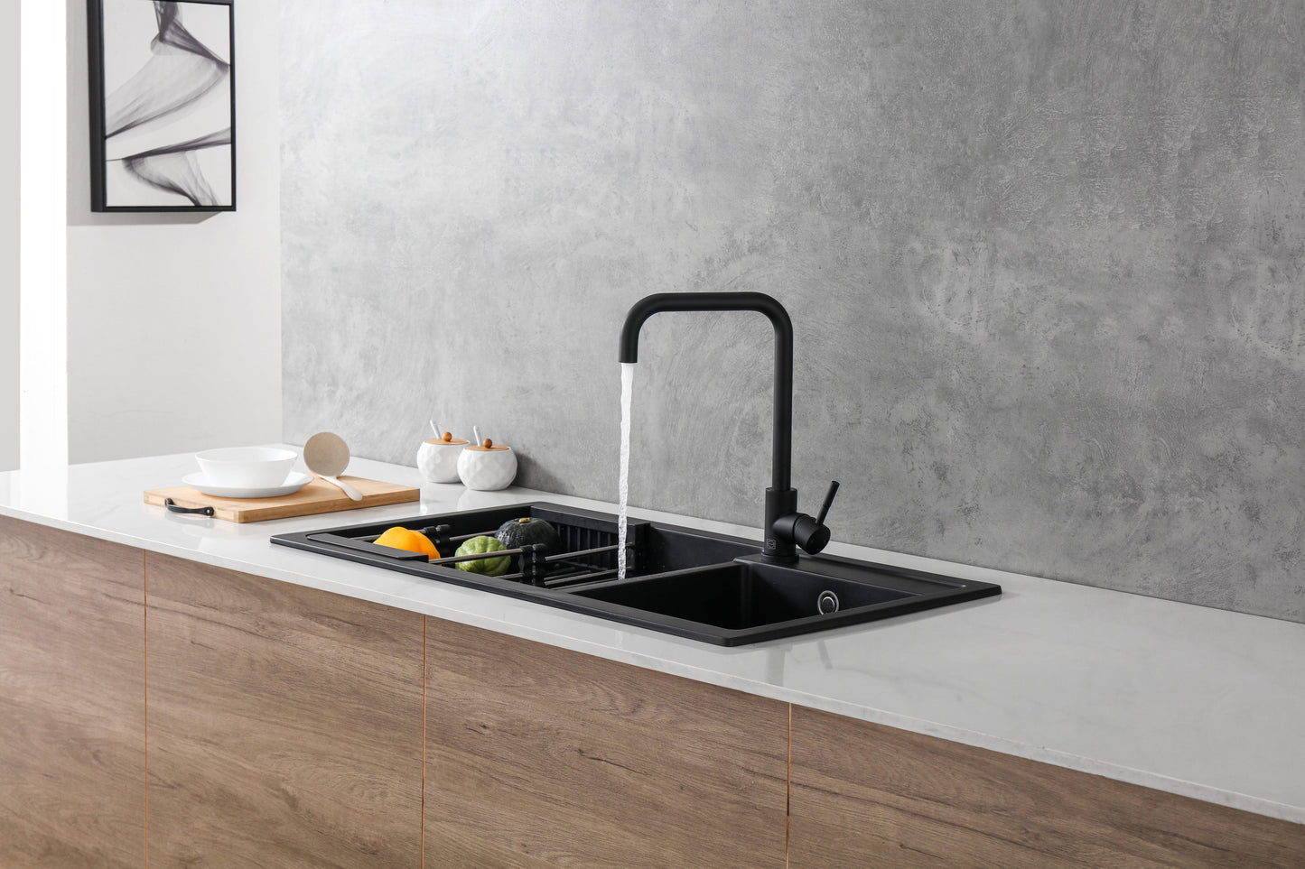 Eira Single Handle Pull Down Sprayer Kitchen Faucet, Modern Style, Matte Black - KF180MBK