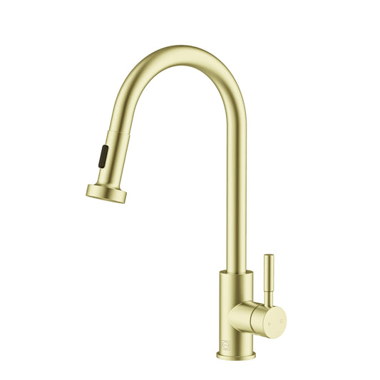 Soren Single Handle Pull Down Sprayer Kitchen Faucet, Modern Style, Brushed Gold - KF190BGD