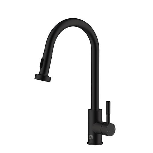 Soren Single Handle Pull Down Sprayer Kitchen Faucet, Modern Style, Matte Black - KF190MBK