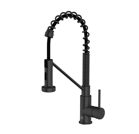 Tamsin Single Handle Pull Down Sprayer Kitchen Faucet, Industrial Style, Matte Black - KF200MBK