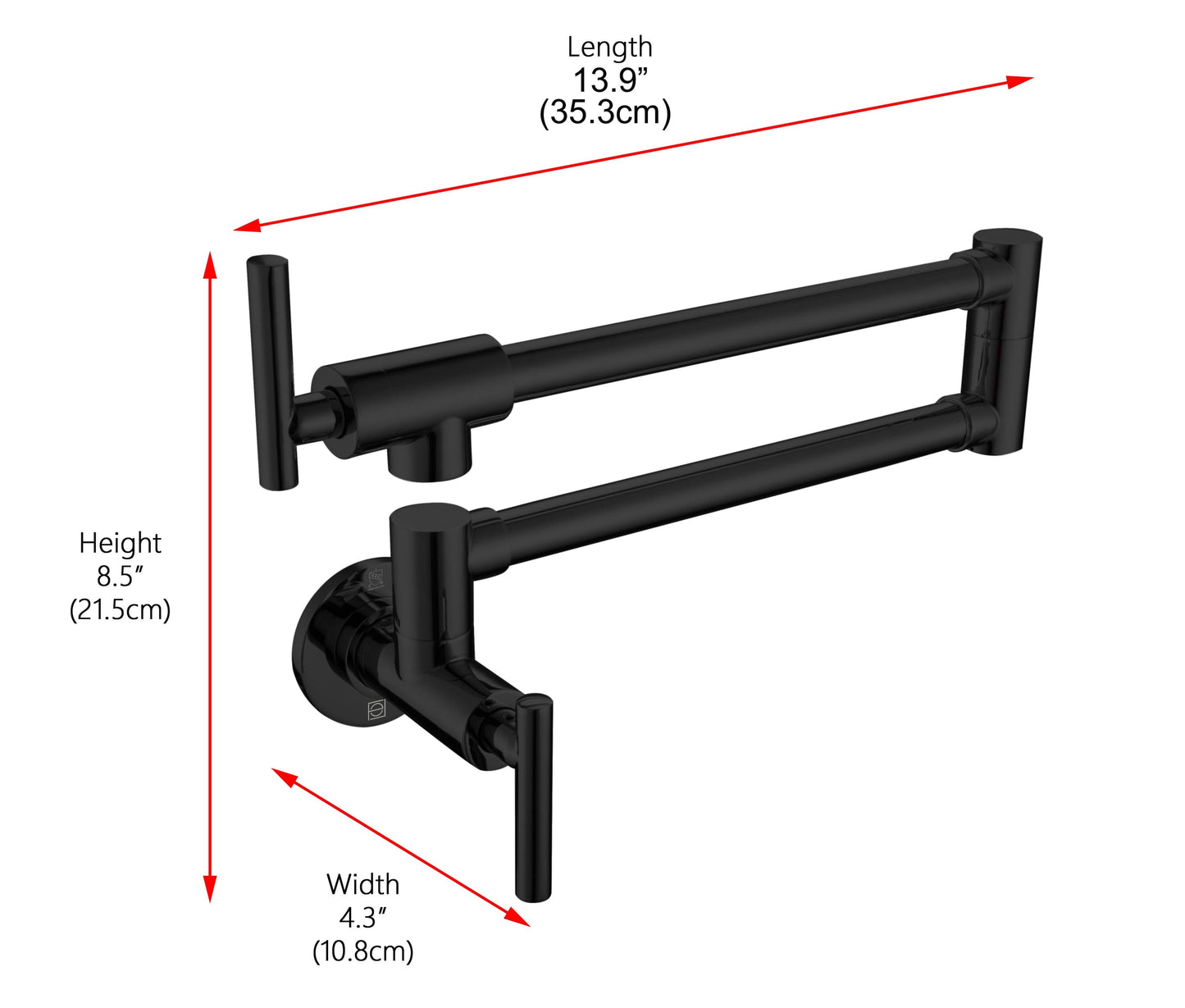 Evander Wall Mounted Pot Filler, Modern Style, Matte Black - KF220MBK