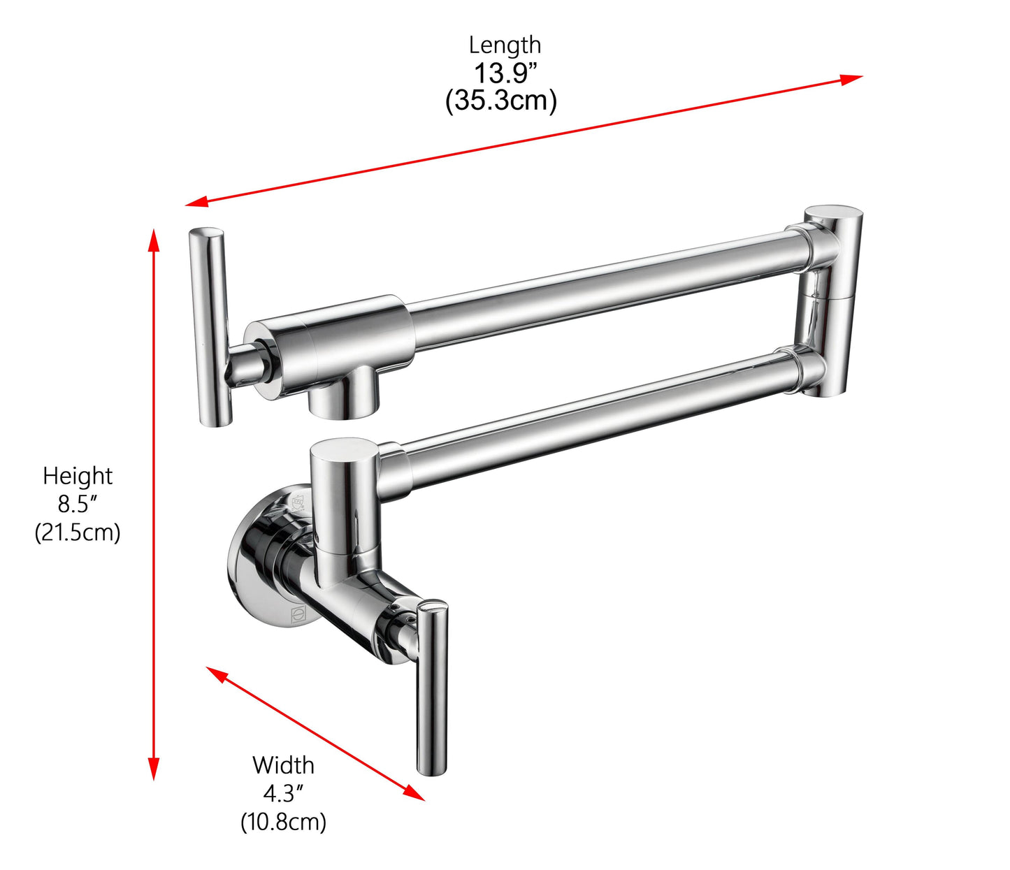 Evander Wall Mounted Pot Filler, Modern Style, Chrome - KF220PCH