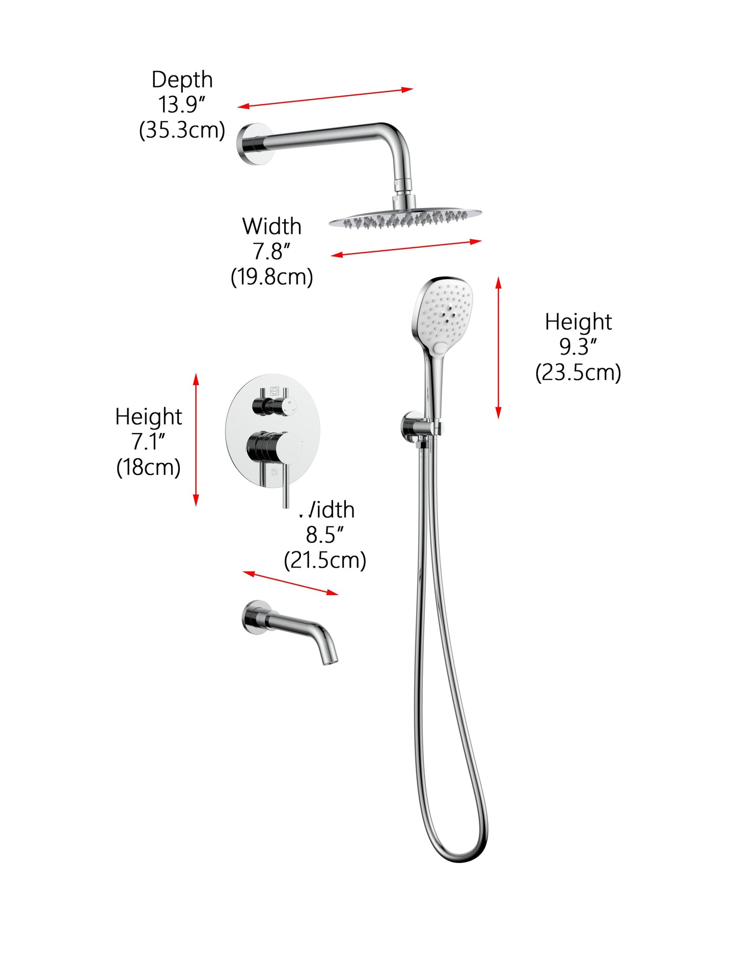 Alaric Complete Shower and Tub Faucet with Rough-in Valve, Modern Style, Chrome - SF110PCH