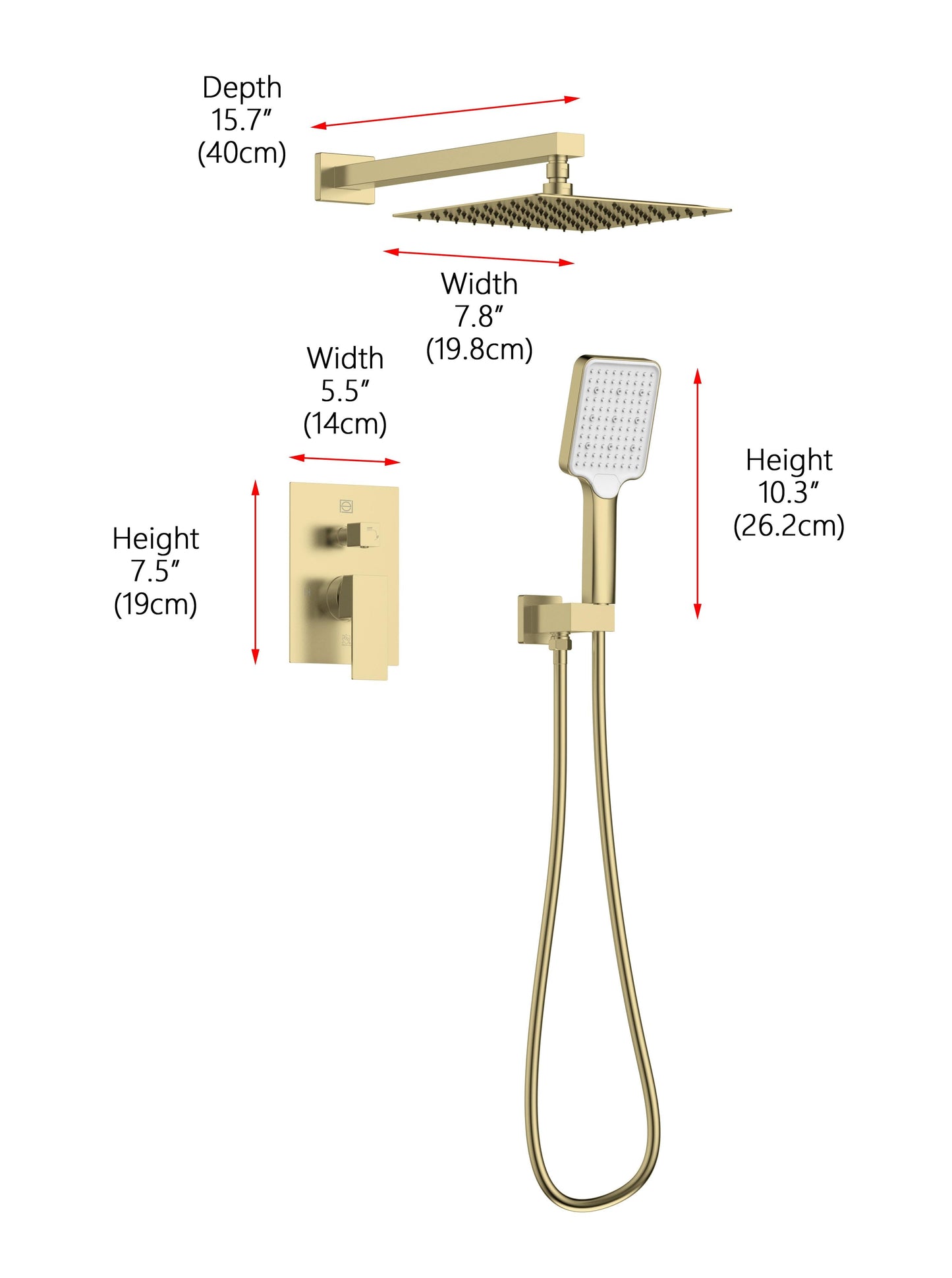 Seren Complete Shower Faucet System with Rough-in Valve, Modern Style, Brushed Gold - SF120BGD