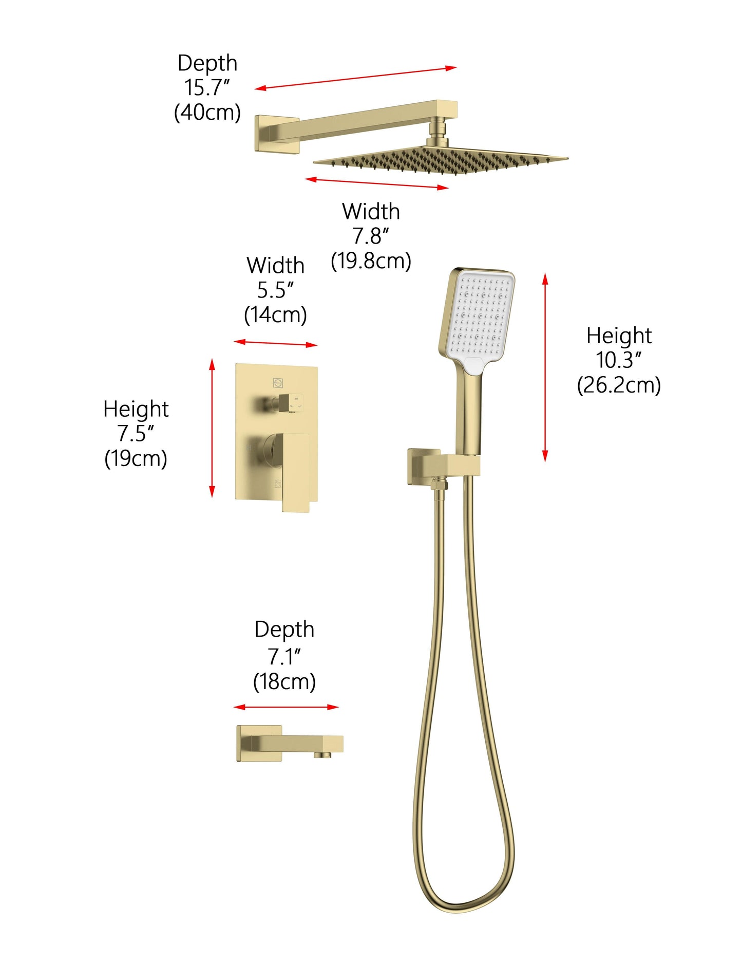 Thalia Complete Shower and Tub Faucet with Rough-in Valve, Modern Style, Brushed Gold - SF130BGD