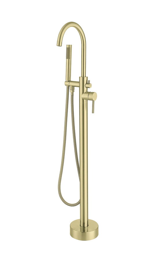 Leander Floor Mounted Roman Tub Faucet with Handshower, Modern Style, Brushed Gold - TF100BGD