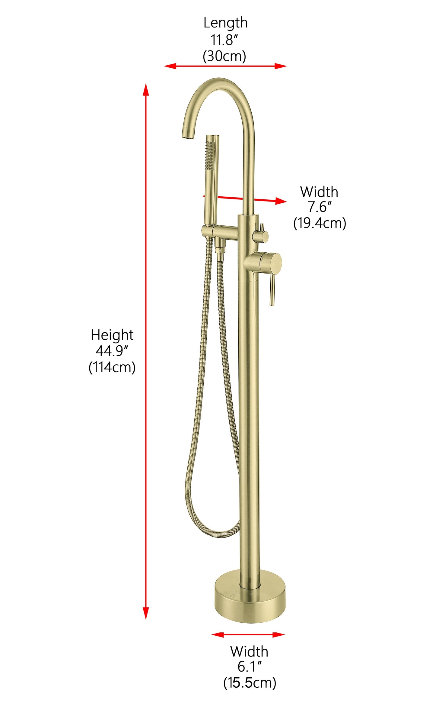 Leander Floor Mounted Roman Tub Faucet with Handshower, Modern Style, Brushed Gold - TF100BGD