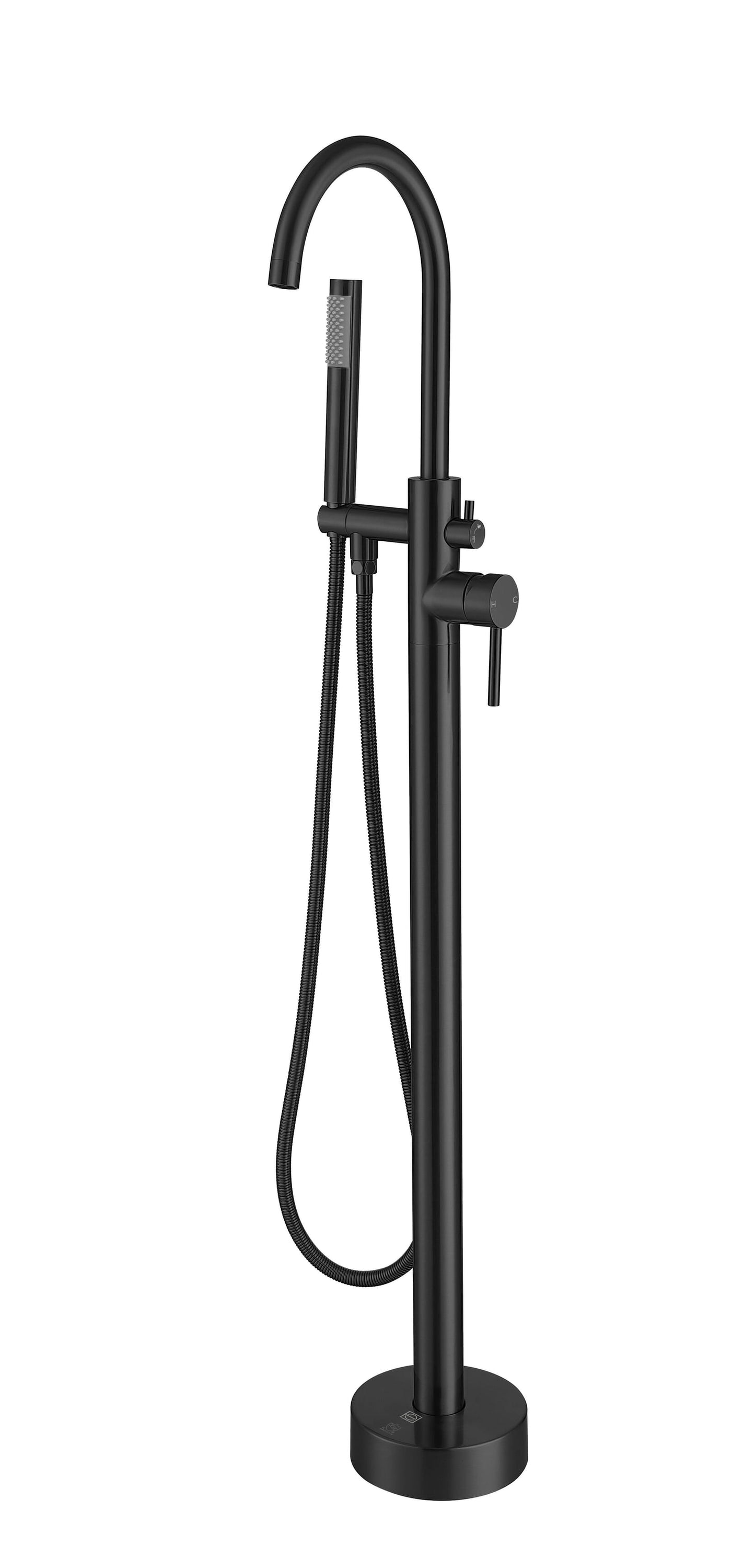 Leander Floor Mounted Roman Tub Faucet with Handshower, Modern Style, Matte Black - TF100MBK