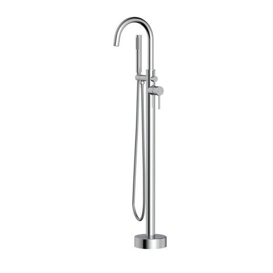 Leander Floor Mounted Roman Tub Faucet with Handshower, Modern Style, Chrome - TF100PCH