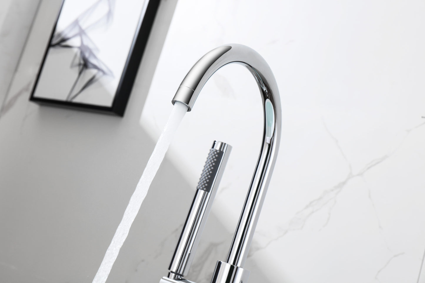 Leander Floor Mounted Roman Tub Faucet with Handshower, Modern Style, Chrome - TF100PCH