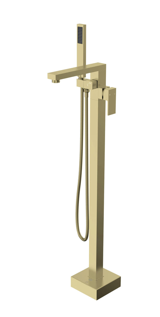 Zinnia Floor Mounted Roman Tub Faucet with Handshower, Modern Style, Brushed Gold - TF120BGD