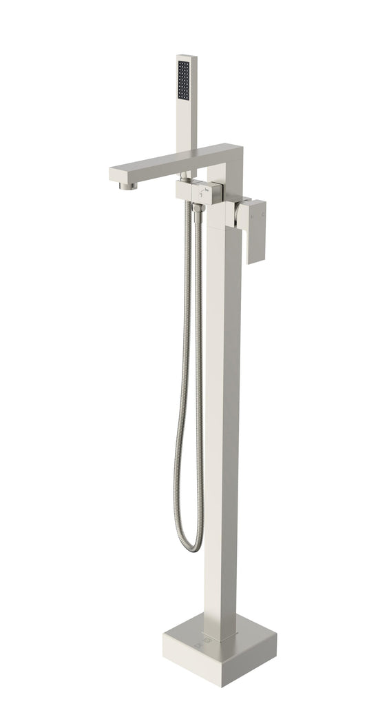 Zinnia Floor Mounted Roman Tub Faucet with Handshower, Modern Style, Brushed Nickel - TF120BNK