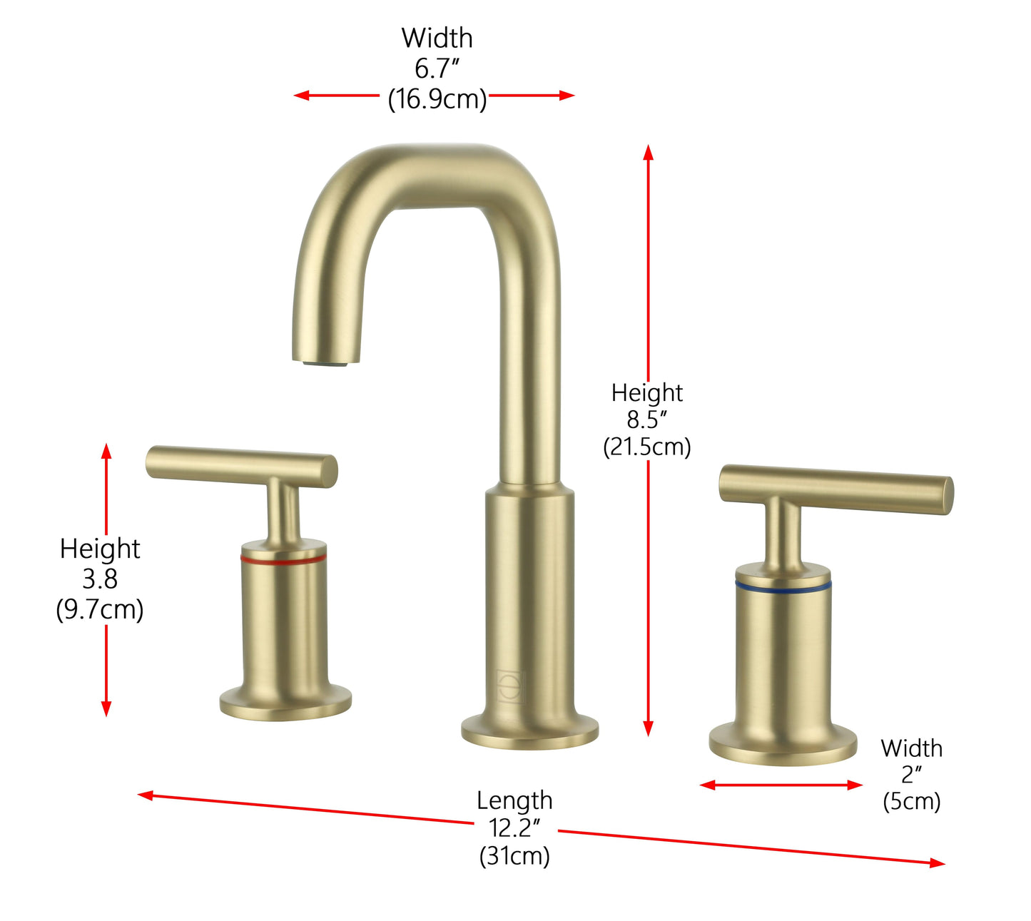 Taryn 8" Widespread Double Handle Bathroom Faucet, Modern Style, Brushed Gold - VF190BGD