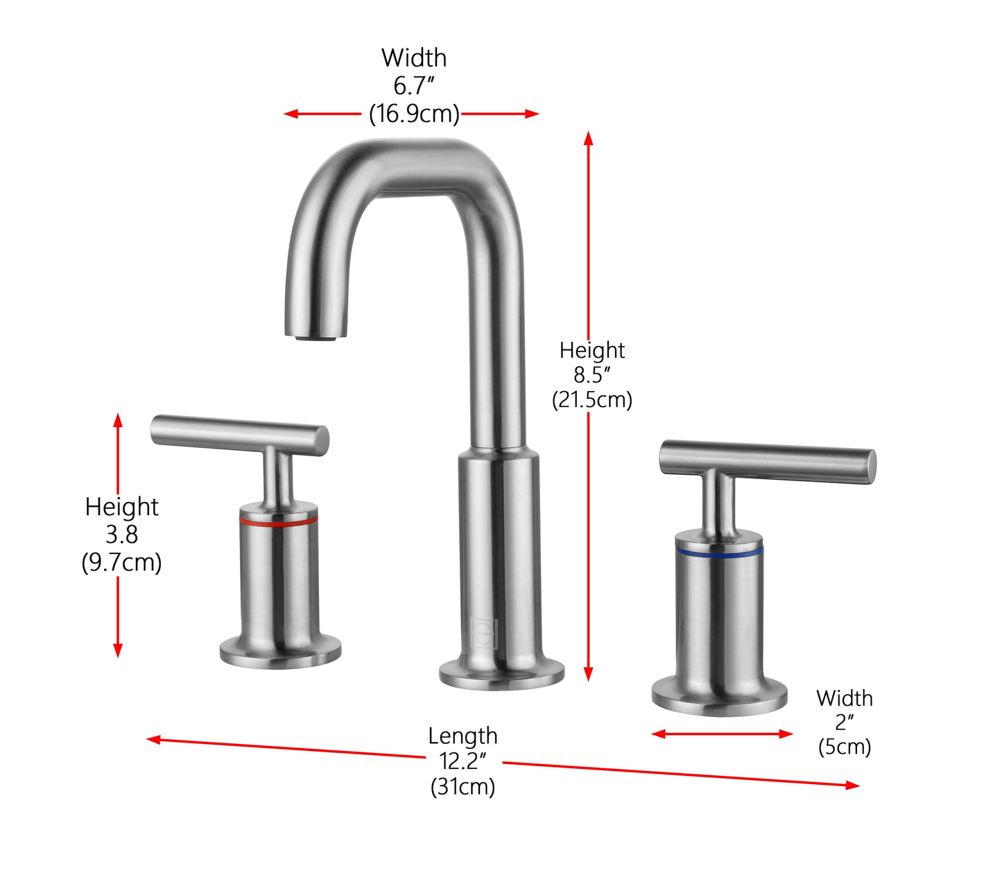 Taryn 8" Widespread Double Handle Bathroom Faucet, Modern Style, Brushed Nickel - VF190BNK