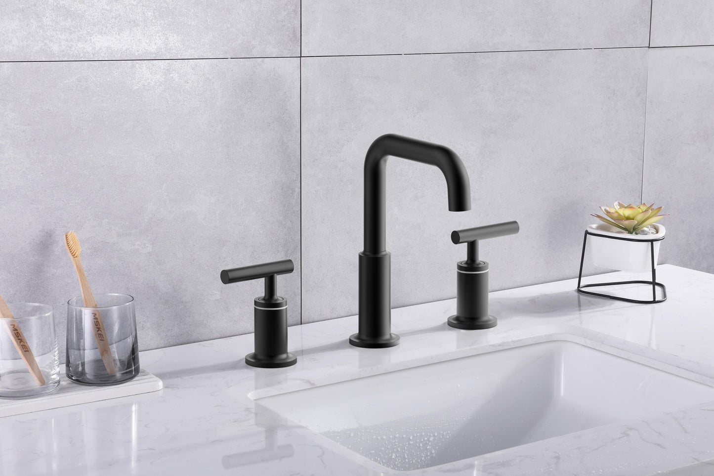 Taryn 8" Widespread Double Handle Bathroom Faucet, Modern Style, Matte Black - VF190MBK