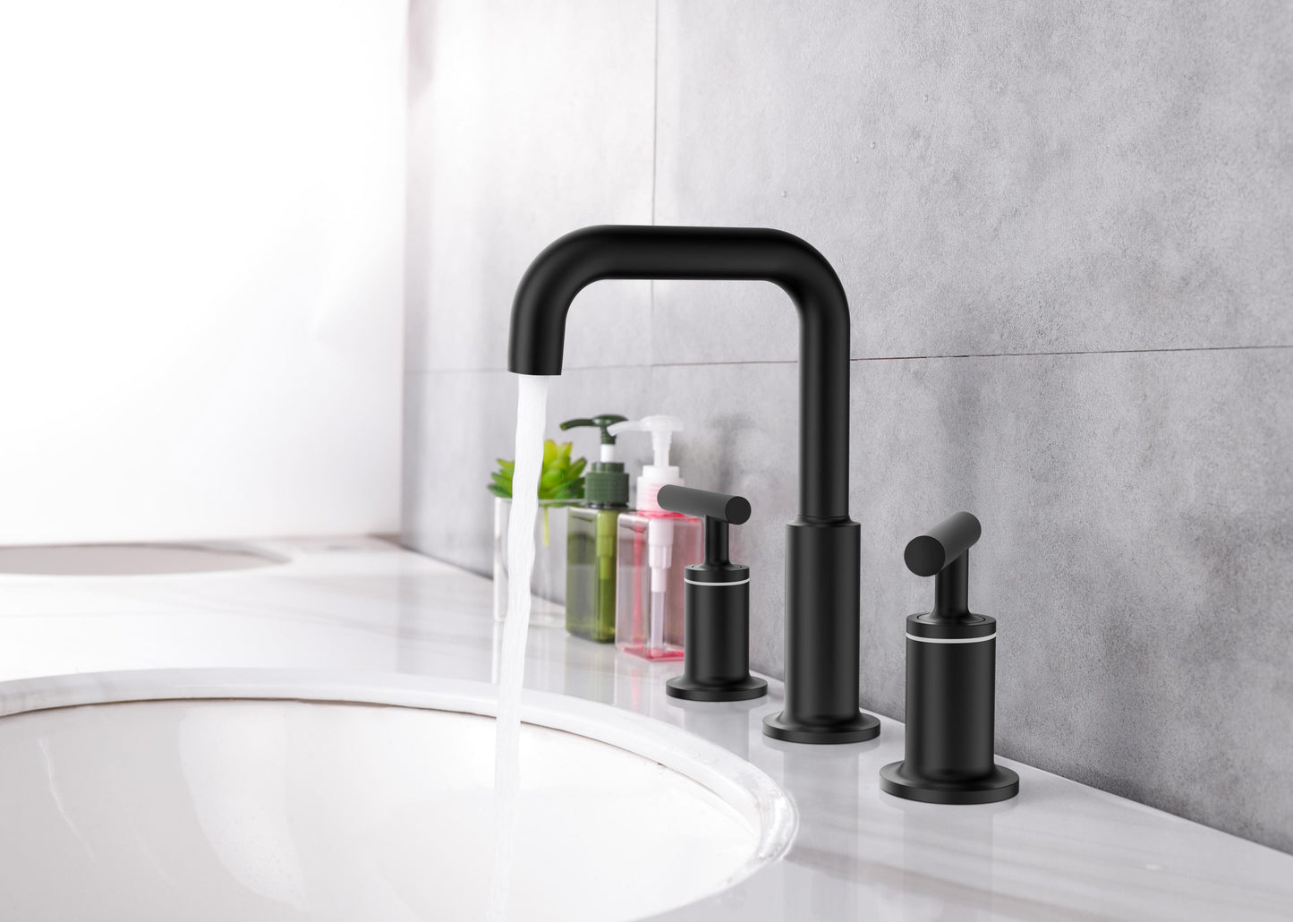 Taryn 8" Widespread Double Handle Bathroom Faucet, Modern Style, Matte Black - VF190MBK