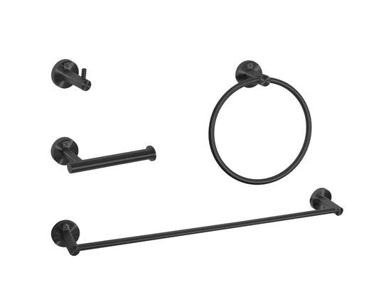 Juno 4-Piece Bathroom Hardware Set, Modern Style, Matte Black - BH110S4MBK