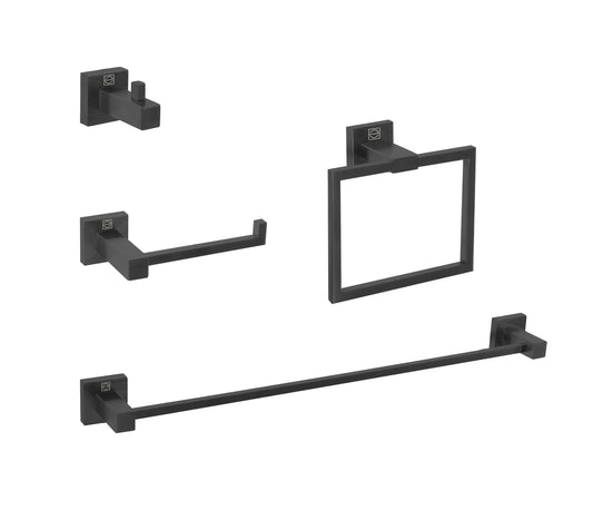 Arwen 4-Piece Bathroom Hardware Set, Modern Style, Matte Black - BH120S4MBK