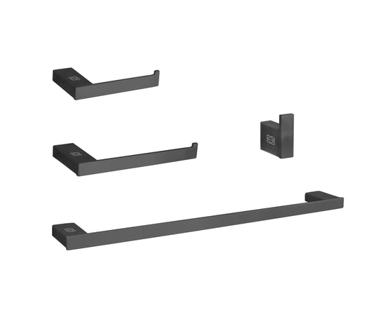 Finley 4-Piece Bathroom Hardware Set, Modern Style, Matte Black - BH130S4MBK