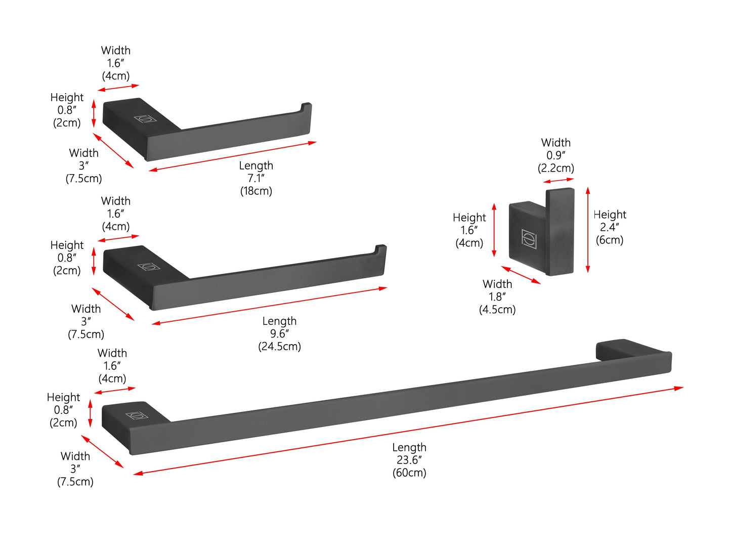 Finley 4-Piece Bathroom Hardware Set, Modern Style, Matte Black - BH130S4MBK