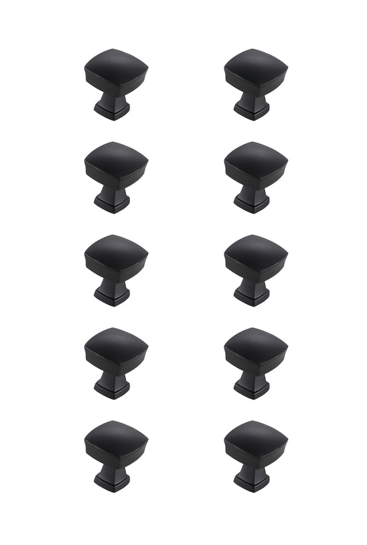 Maelis 1.3" Square Knob Multipack (Set of 10), Modern Style, Matte Black - CK200MB-10PK