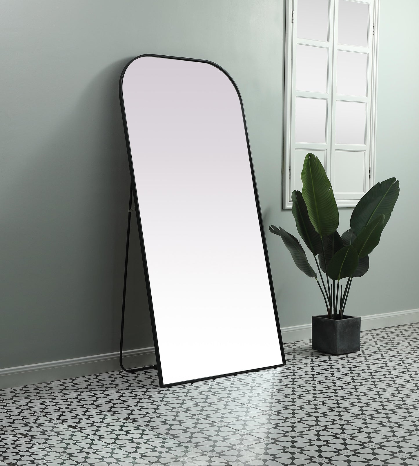 Echo, Metal Frame Arch Full Length Mirror 35X72 Inch in, Modern, Black - MR1203572BLK