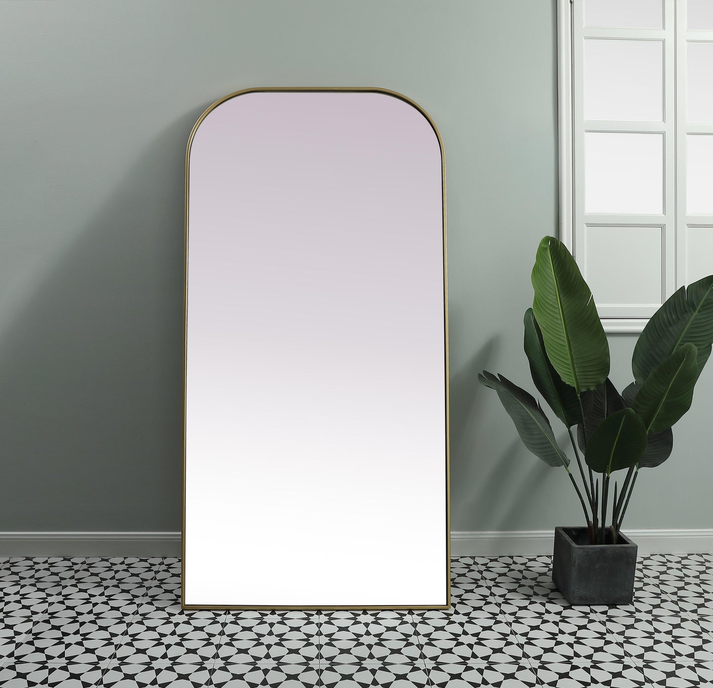 Echo, Metal Frame Arch Full Length Mirror 35X72 Inch in, Modern, Brass - MR1203572BRS