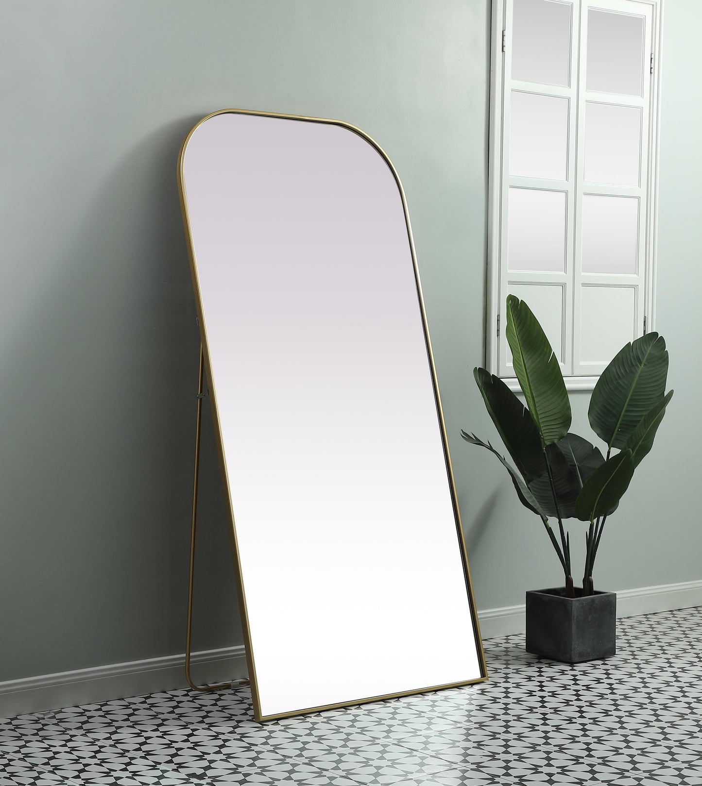 Echo, Metal Frame Arch Full Length Mirror 35X72 Inch in, Modern, Brass - MR1203572BRS