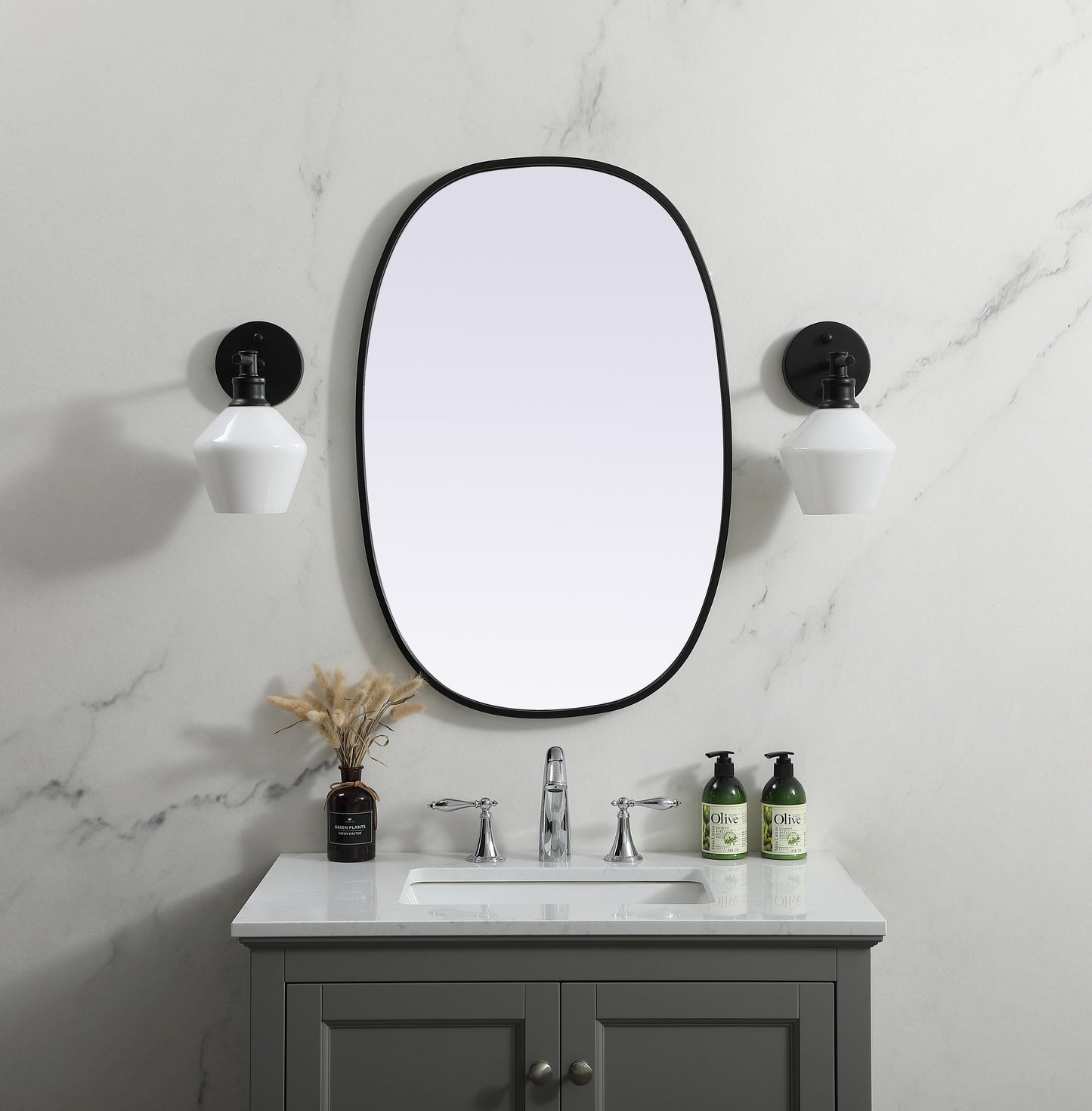 Gleam, Metal Frame Oval Mirror 20X30 Inch in, Modern, Black - MR1402030BLK