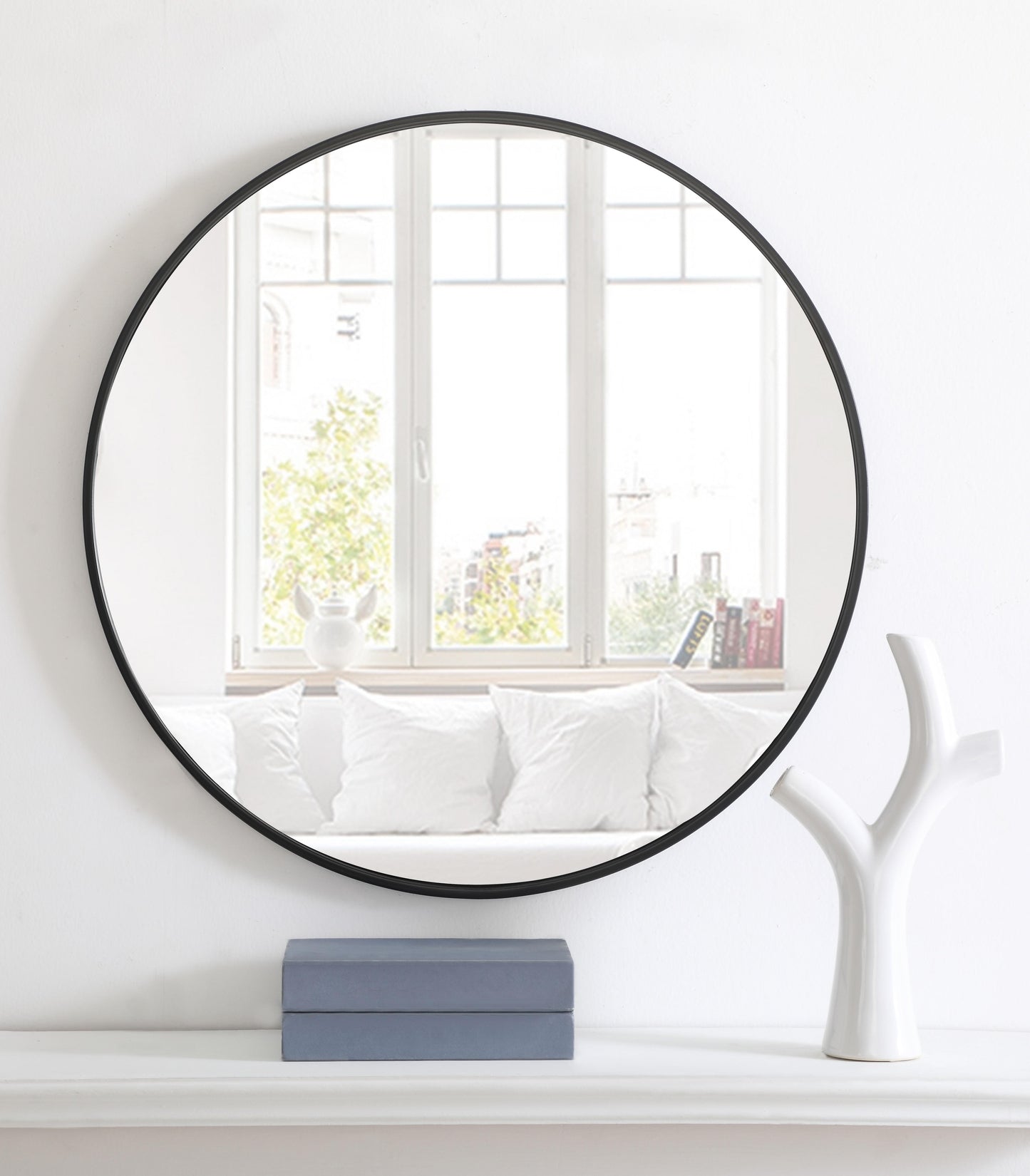 Clarity, Metal Frame Round Mirror 28 Inch Finish, Contemporary, Black - MR17028BK