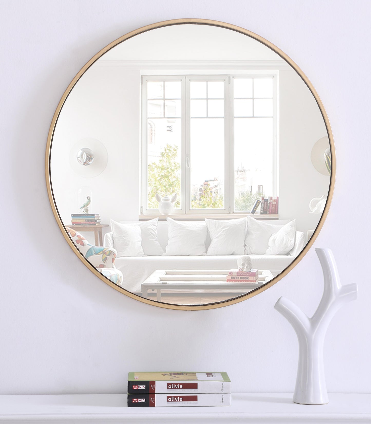 Clarity, Metal Frame Round Mirror 28 Inch Finish, Contemporary, Brass - MR17028BR