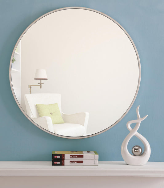 Clarity, Metal Frame Round Mirror 28 Inch Finish, Contemporary, Silver - MR170286S