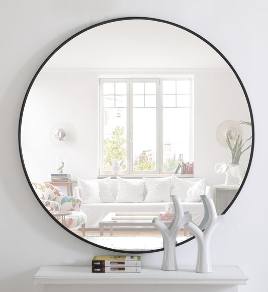 Clarity, Metal Frame Round Mirror 48 Inch Finish, Contemporary, Black - MR17048BK