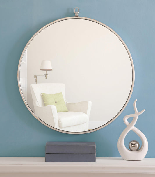 Focus, Metal Frame Round Mirror with Decorative Hook 24 Inch Finish, Contemporary, Silver - MR180243S