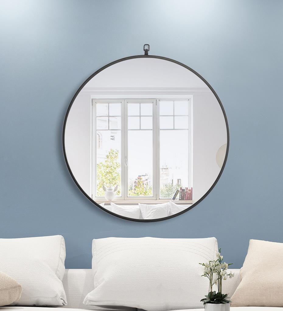 Focus, Metal Frame Round Mirror with Decorative Hook 28 Inch Finish, Contemporary, Black - MR18028BK