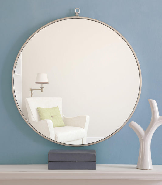 Focus, Metal Frame Round Mirror with Decorative Hook 28 Inch Finish, Contemporary, Silver - MR180286S