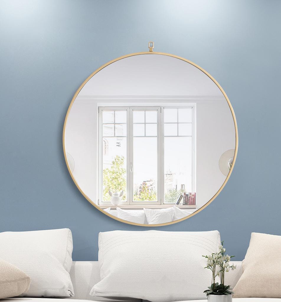 Focus, Metal Frame Round Mirror with Decorative Hook 32 Inch Finish, Contemporary, Brass - MR18032BR