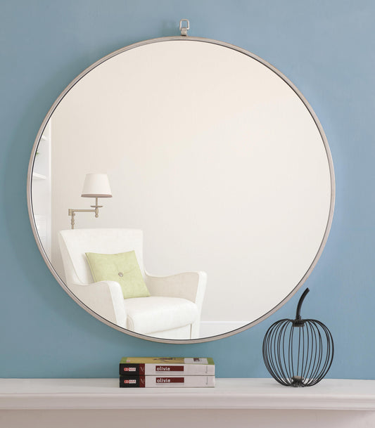 Focus, Metal Frame Round Mirror with Decorative Hook 32 Inch Finish, Contemporary, Silver - MR180329S