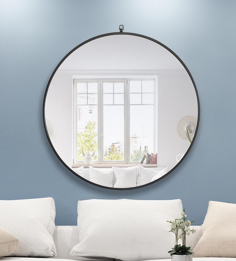 Focus, Metal Frame Round Mirror with Decorative Hook 36 Inch Finish, Contemporary, Black - MR18036BK