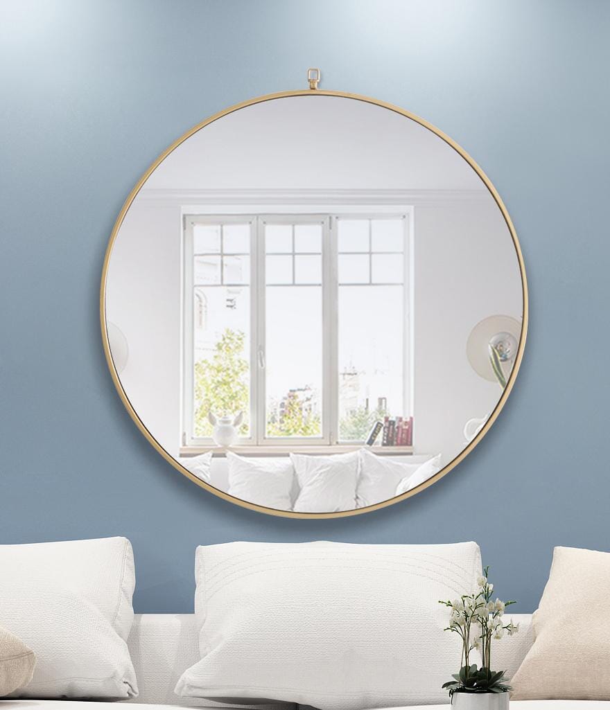 Focus, Metal Frame Round Mirror with Decorative Hook 36 Inch Finish, Contemporary, Brass - MR18036BR