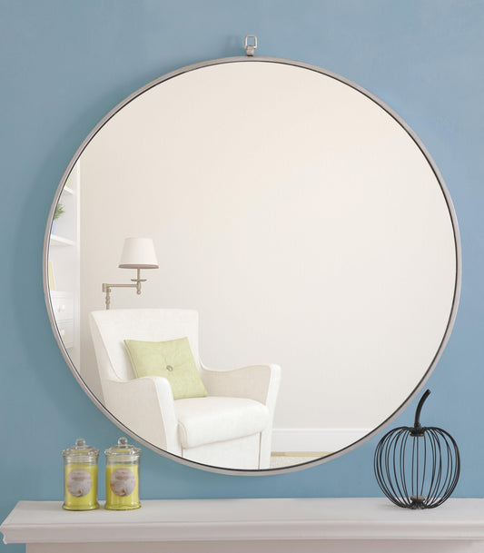 Focus, Metal Frame Round Mirror with Decorative Hook 36 Inch Finish, Contemporary, Silver - MR180363S